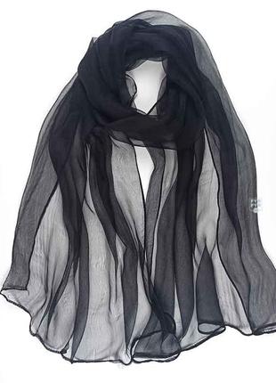 Черный газовый шарф шифоновый шелковый палантин вуаль 50% шелк на голову на однотонный шею новый