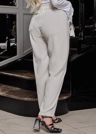 Штани брюки жіночі білі (молочні) вельветові2 фото
