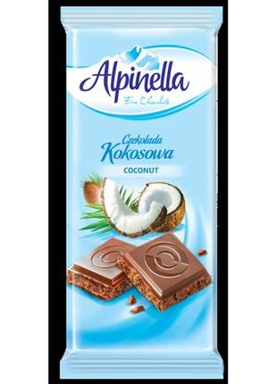 Молочный шоколад с кокосовой стружкой alpinella kokosowa, польша, 90 г