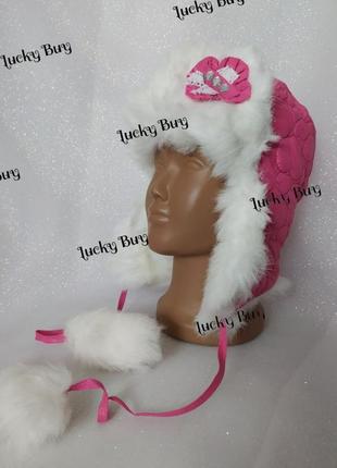 Детская розовая зимняя шапка на завязке