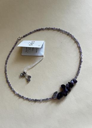Чокер і сережки з натуральним аметистом2 фото