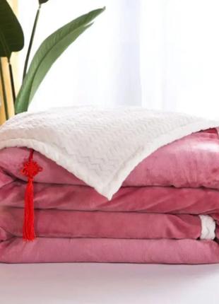 Великий плед на ліжко 200*230 двоспальні євро універсальний, пледи з мікрофібри стильні м'який рожевий5 фото