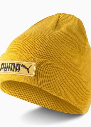 Шапка спортивная puma classics cuff beanie 023434 05 (горчичный, акрил, двослойная, теплая, зимняя, лого пума)1 фото