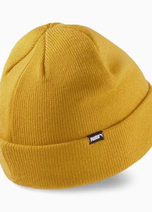 Шапка спортивная puma classics cuff beanie 023434 05 (горчичный, акрил, двослойная, теплая, зимняя, лого пума)2 фото