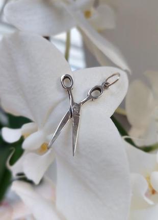 Підвіска срібна ножиці з камінчиком, кулончик ножницы, срібло 9256 фото