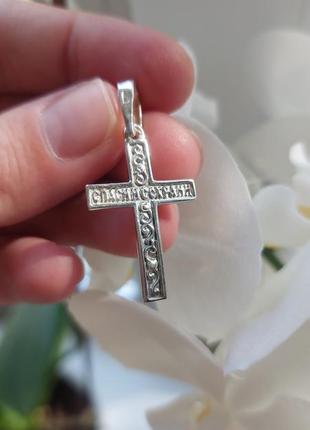 Хрест срібний з напайками золота, серебряный крестик с золотом, православний хрестик8 фото