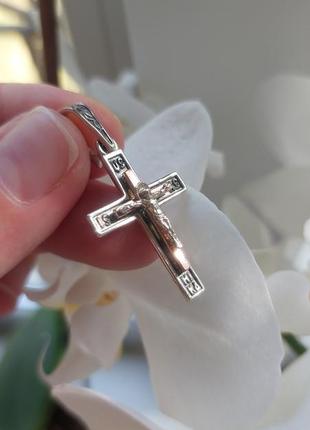 Хрест срібний з напайками золота, серебряный крестик с золотом, православний хрестик10 фото
