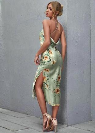 Брендовое атласное платье миди цветочный принт от shein1 фото