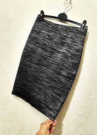 Saddle турция юбка-карандаш миди чёрна-серая меланж в полоску стрейч-трикотаж нарядная р48 женская1 фото