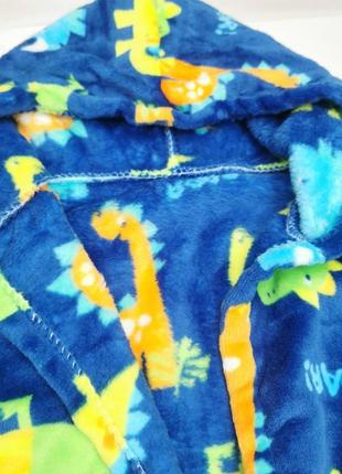 Плюшевий халат з поясом і капюшоном з принтом динозаври3 фото