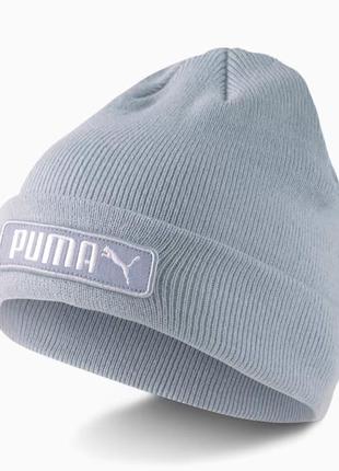 Шапка спортивная puma classics cuff beanie 023434 02 (голубой, акрил, двослойная, теплая, зимняя, лого пума)1 фото