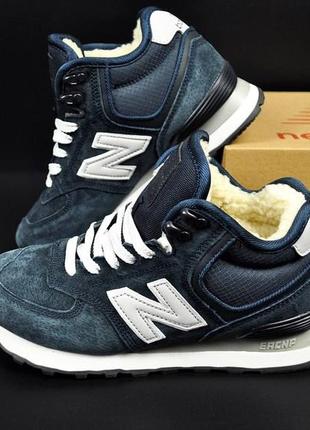 Кроссовки женские new balance 574 high blue &amp; white winter3 фото