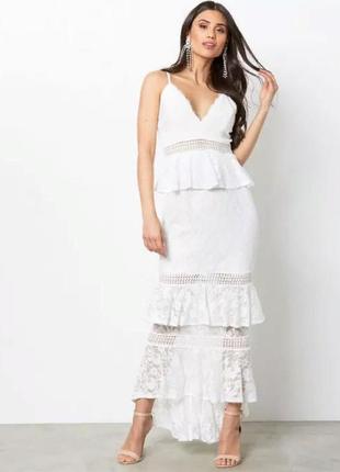 Очаровательное белое гипюровое ярусное платье love triangle