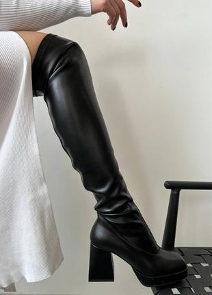 Кожаные ботфорты на устойчивом каблуке, деми, женские9 фото