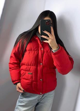 Пуховик polo ralph lauren красный дутая куртка поло короткая теплая с капюшоном дутик1 фото