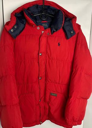 Пуховик polo ralph lauren красный дутая куртка поло короткая теплая с капюшоном дутик2 фото