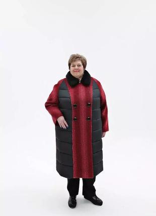 Красивое зимнее женское пальто с мутоновым воротником, батальные размеры