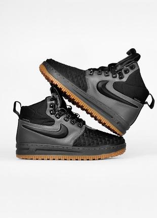 Мужские женские зимние кроссовки nike lunar force duckboot black fur. цвет черный