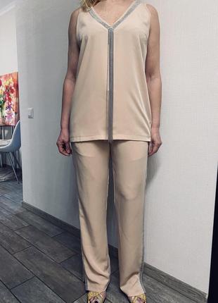 Летний костюм 🐙двойка персиковый набор майка штаны3 фото