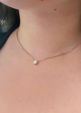 🇺🇦 колье серебро 925° покрытие позолота, вставка куб.цирконии подвеска цепи и камушок