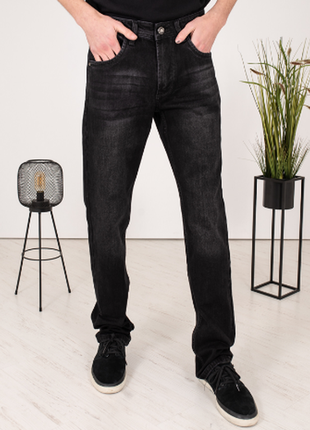 Мужские джинсы большого размер батал на флисе прямые темно серого цвета1 фото