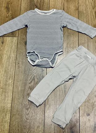 Костюмчик базовый хлопковый унисекс - боди с длинным рукавом и джогеры н&м (швеция)