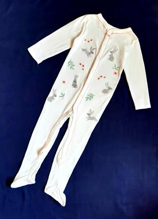 Человечек m&s англия хлопковый трикотажный боди пижама зайки на 2-3 года