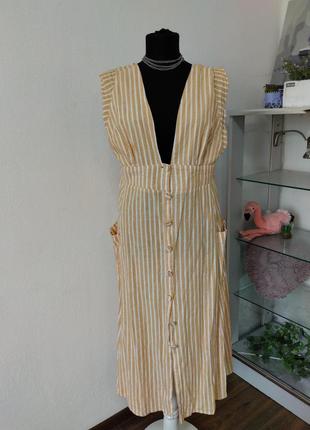 Стильное льняное платье/ сарафан со стороны кармана, трапеция меди, открытая спинка1 фото