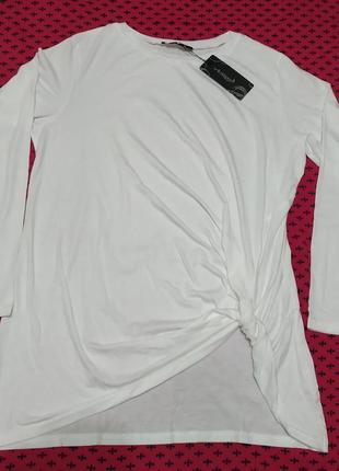 Новая белая удлиненная блуза туника длинный рукав л4 фото