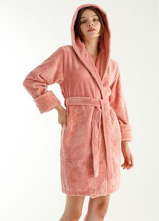 Nusa халат жіночий із капюшоном nusa 8665 пудра