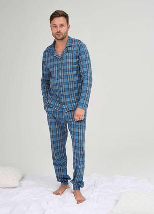 Мужская пижама трикотажная в клеточку на пуговицах 93417 размер m, l, xl, 2xl