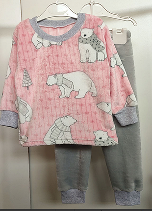 Теплая пижама для девочки вельсофт набивный пж-03ма