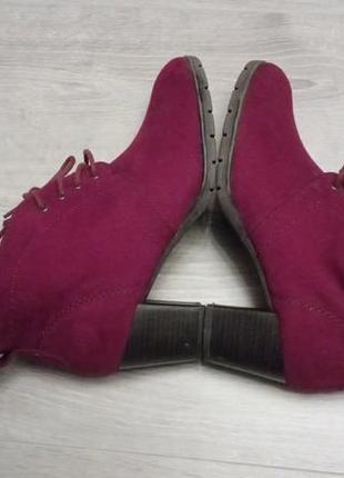 Ботильйони ботинки на шнурівці на каблуці рожеві бордові замша еко2 фото