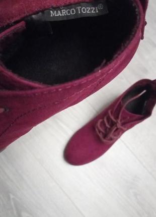 Ботильйони ботинки на шнурівці на каблуці рожеві бордові замша еко5 фото