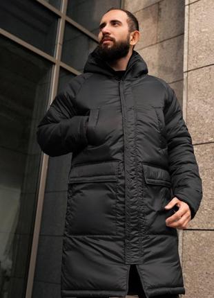 Чоловіча парка зимова довга куртка чорна, тепла зимняя s-xl1 фото