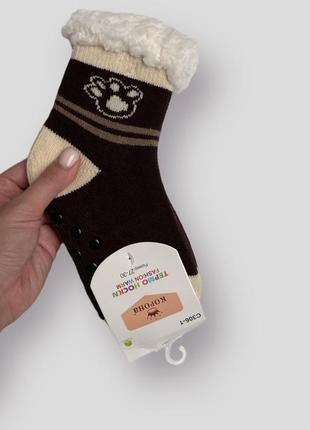 Шкарпетки чобітки валянки корона з ведмедиками тапулі для дому зі стоперами на підошві неслизькі носки термо