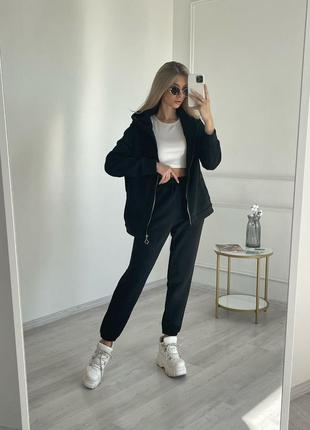 Теплий спортивний костюм на флісі штани і кофта на блискавці з капюшоном