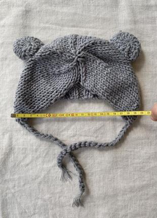Мила сіра в’язана шапочка на малюка з вушками 3-6-9 міс шапка детская3 фото