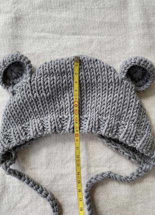 Мила сіра в’язана шапочка на малюка з вушками 3-6-9 міс шапка детская6 фото