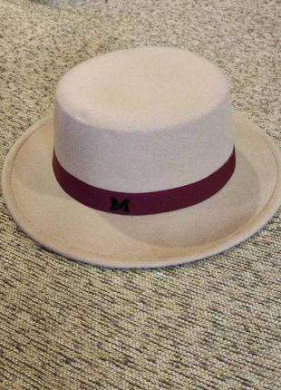 Шляпа женская фетровая канотье в стиле maison michel бежевая2 фото