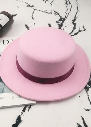 Фетровий капелюх жіночий канотьє в стилі maison michel рожева1 фото