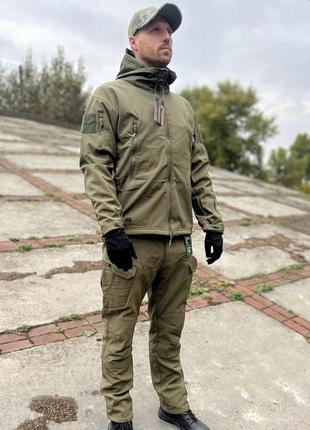 Тактическая военная форма олива софтшел softshell костюм брюки и куртка м