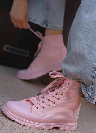 Высокие кеды ботинки вельветовые розовые пудровые1 фото