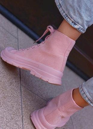 Високі кеди черевики вельветові рожеві пудрові4 фото
