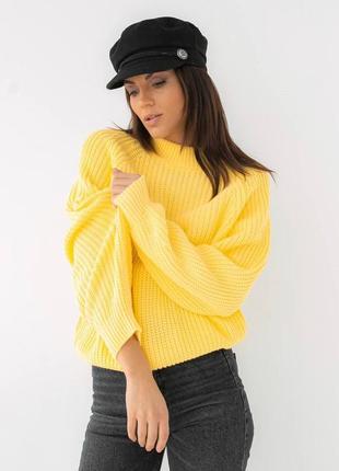 Жіночий теплий светр оверсайз, з довгим рукавом, жовтий