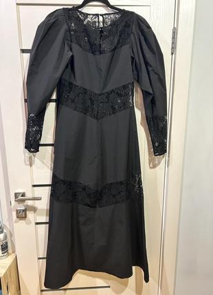 Платье с ажурными вставками длинное, черное2 фото