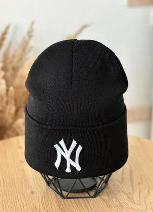 Шапка ny лопата двойная вязка с подворотом шерсть