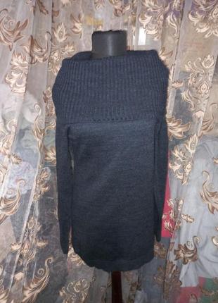 Теплое платье туника свитер с спущенными плечами