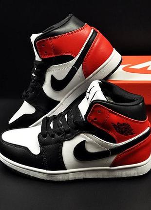 👟кросівки жіночі nike air jordan 1 white & black & red winter👟