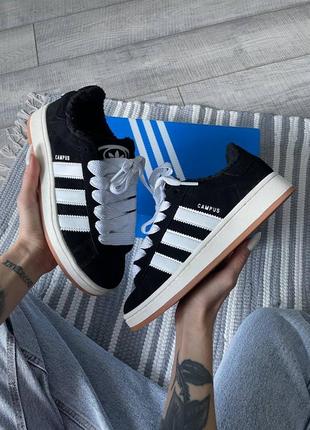 Кроссовки зимние на меху ❄️ adidas negro campus 00s black черный мех